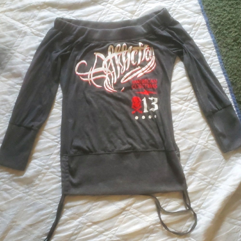 Womans Affliction graphic top Grey size medium